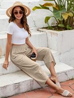 Pantalon Capri 3/4 Ample en Coton et Lin pour Femme, Coupe Ballon Décontractée avec Poches et Taille Élastique – Idéal Été, Plage et Détente