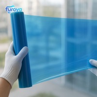 Película Protectora de PE Azul Adhesiva, Suave y Antipolvo, Moldeada por Soplado, Protector Temporal para Ventanas en Obras de Construcción
