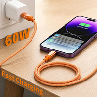 Câble USB C vers USB C 60W, transfert de données 480 Mbps, charge rapide 20V 3A, coque en aluminium, gaine en nylon tressé