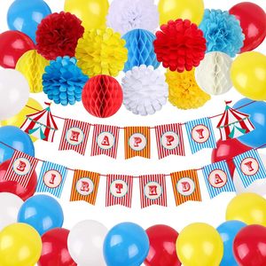 Decoraciones para Fiestas de <span class=keywords><strong>Carnaval</strong></span>, Artículos de Cumpleaños de Circo, Pancarta de Feliz Cumpleaños de Circo, Pompones de Papel, Flores, Bola de Panal - Product Image 1