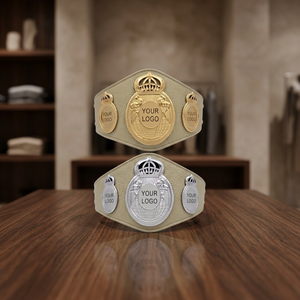 Custom Boxing Championship <b>Belt</b> Blue PU Leather Gold Silver Plated Metal Logo Best Quality thick plated <b>Belt</b> - Product Image 2