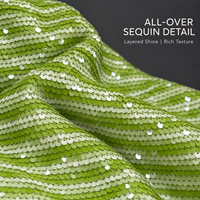 Nouveau tissu en maille brodé de sequins rayés bicolores vert lime brillant, vente en gros pour robes, costumes de scène et décorations d'événements