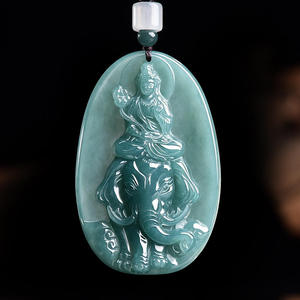 Pendentif en jadéite naturelle bleue, style chinois, Samantabhadra, design original, cadeau avec certificat d'évaluation E024 - Product Image 1