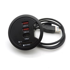 ฮับ USB 3.0 แบบติดตั้งบนโต๊ะทำงาน 4 พอร์ต พร้อมช่องเสียบ Type-C และช่องอ่านการ์ด <span class=keywords><strong>SD</strong></span>/TF วัสดุถัก PVC พร้อมอะแดปเตอร์จ่ายไฟ สำหรับคอมพิวเตอร์สำนักงาน - Product Image 2