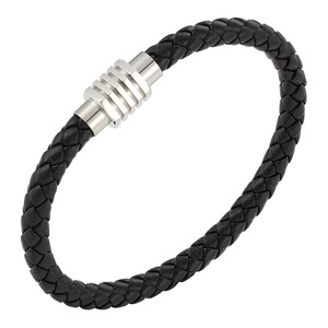 Bracciale da <span class=keywords><strong>Uomo</strong></span> dal Design Semplice in Acciaio Inossidabile con Cinturino in Pelle Intrecciato <span class=keywords><strong>Accessori</strong></span> - Product Image 1