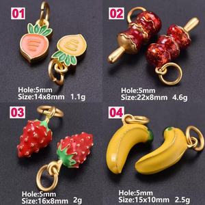 Collar de cadena de anillos sueltos básico DIY de acero inoxidable chapado en oro de 18K con colgante de fruta de verano y dijes finos - Product Image 2