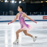 Robe de patinage artistique, dégradé violet rose, appliques florales en strass, costume de patinage pour compétition de danse sur glace pour filles adultes