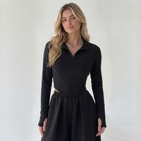 Ensemble de survêtement décontracté 2 pièces pour femme : haut court à manches longues avec demi-zip et pantalon de jogging large