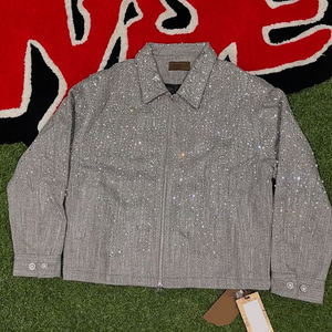 Veste en toile de coton à fermeture éclair avec strass et diamants imprimés sur toute la surface, sur mesure pour homme, décontractée - Product Image 3