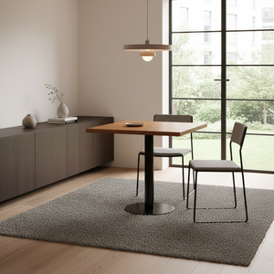 Tavolo da Pranzo Minimalista in Legno Massello con Base in Marmo, Stabile e Assemblato per Cucina e Casa - Product Image 3