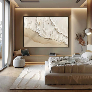 Pintura Moderna Texturizada de Paisaje Costero Beige, Obra de Arte Texturizada Hecha a Mano, Arte Decorativo, Decoración de Pared Abstracta Minimalista - Product Image 5