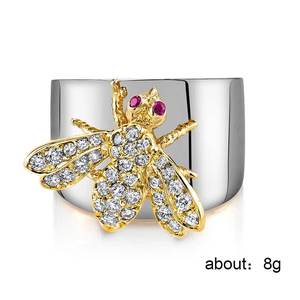Anello Bicolore con Cristalli a Forma di Ape per Donne, Accessorio Quotidiano alla Moda in Stile Animale - Product Image 5