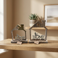 Décoration d'intérieur en aluminium, cadre en forme de maison, découpe cœur, lettrage oiseau, pour table, style côtier, lot de 2 pièces, occasion Noël