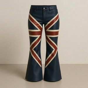 Pantalon en cuir évasé personnalisé pour femmes avec motif Union Jack |   Pantalon pattes d'éléphant en cuir véritable doux de qualité supérieure |   OEM Private Label Fashion Ma - Product Image 1