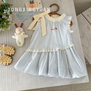 Child Star Circle Girls Dress Sleeveless Blue Plaid <b>Bow</b> Knot Summer Breathable Cute Baby Tulip Vest Style - Product Image 1