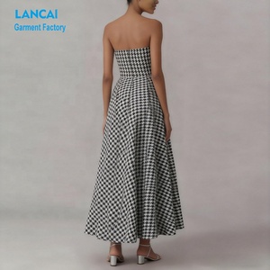 Custom Apparel Manufacturers Wholesale Boutique Clothing Women Strapless <b>a</b> <b>Line</b> Tweed Midi Dresses - Product Image 3