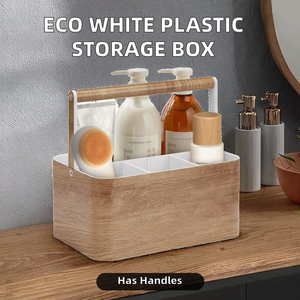 Organizador de Almacenamiento Rectangular Blanco de Plástico PP Ecológico, Simple y Multifuncional con Asa para Artículos Diarios, Baño y Accesorios de Escritorio - Product Image 2
