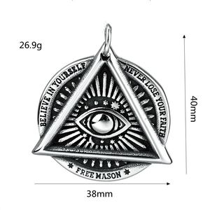 Yunnique – collier avec pendentif pyramidal en acier inoxydable pour hommes, bijoux de cadeau avec charme œil porte-bonheur de la franc-maçonnerie - Product Image 5