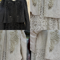 Ensemble deux pièces en dentelle perlée pour femme : veste brodée et robe longue sans manches, orné de perles d'ivoire, tenue de mariage discrète, vente en gros
