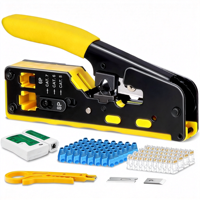 Kit d'outils de sertissage RJ45 multifonctionnel avec testeur de câble, dénudeur et connecteurs RJ45 en acier au carbone et protections en plastique