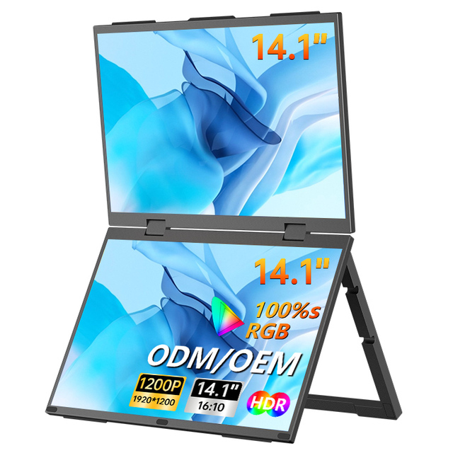 14 Inch IPS Double Screen Portable LED Backlit Monitor with HD and Type C Interfaces Dual Portable Monitor
