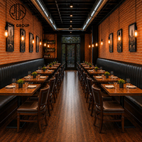 Muebles de Restaurante Personalizados Ron Group, Mesa Cuadrada de Madera, Juego de Sillas Ergonómicas Comerciales, Asientos de Cuero con Respaldo Alto