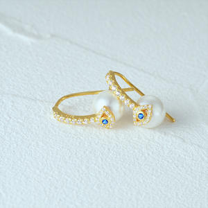 Bijoux fins de luxe, anti-allergiques, argent 925, boucles d'oreilles œil de démon, boucles d'oreilles créoles en diamant blanc et perle pour femmes, port quotidien - Product Image 5