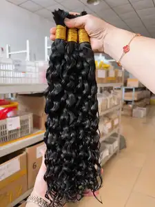 100% Natural Color Unwefted Hair Extensions No Weft Bulk Deep Wave Human Hair For Braiding