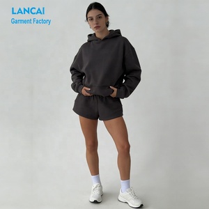 Ensemble de survêtement pour femmes sur mesure, coupe décontractée, confortable, 60% coton, 40% polyester, sweat-shirt et short unisexe - Product Image 1