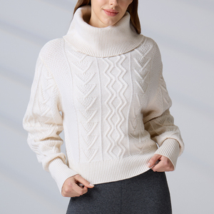 Pulls personnalisés OEM ODM pour femmes, en laine mérinos superfine, col roulé tricoté - Product Image 4