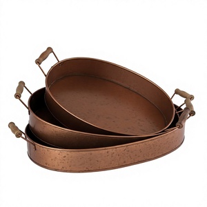 Set Of 3 Pure Copper Food Serving <b>Tray</b> For Home Hotel And Restaurant Use Tabletop Snacks & Drinks Serving <b>Trays</b> - Product Image 1