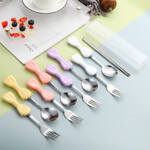 ชุดช้อนส้อมตะเกียบสแตนเลสแบบพกพาสำหรับเดินทาง พร้อมด้ามจับลายเซรามิก - Product Image 1