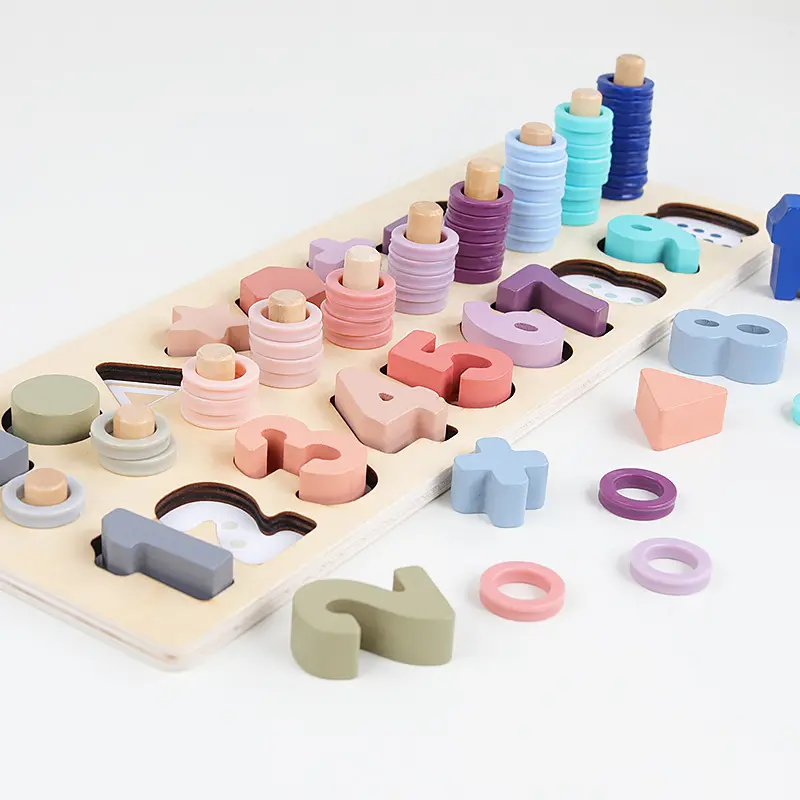 モンテッソーリ木製の子供のおもちゃは幾何学的な認識を数えます教育ボードパズルに一致します