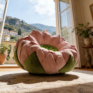 Sillón Individual de Lujo con Forma de Flor de Loto, Tapizado en Terciopelo Rosa, Cómodo y Creativo para Sala de Estar - Product Image 4