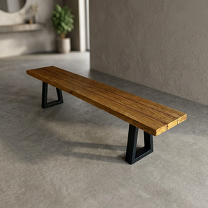 Modern Solid Wood Patio <b>Bench</b> Metal Frame Outdoor <b>Bench</b> Rectangular Seating for <b>Garden</b> Patio - Product Image 3