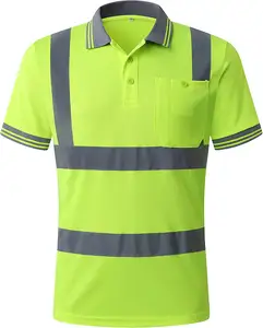 Hi vis reflective safety polo shirts custom 100% polyester birdseye 160 gsm men polo t shirts with pockets