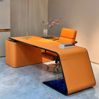 Bureau exécutif moderne Boss Table d'ordinateur en marbre avec longue armoire latérale Mobilier créatif pour la maison et le bureau