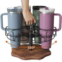 Support de rangement rotatif en métal avec base en bois pour gobelets Stanley et grandes bouteilles d'eau