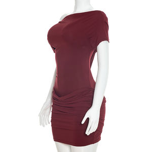 Viviblook C26DS024 Robes d'été décontractées sexy pour femmes, nouvelle collection, épaules dénudées, plissées, mini robe de soirée - Product Image 4