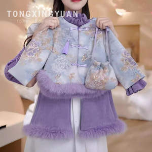 Tongxingyuan Girls Winter Fleece <b>Lined</b> <b>Coat</b> Chinese Style Tang Suit Thick Windproof Outwear - Product Image 4