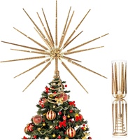 Décoration d'arbre de Noël en forme d'étoile éclatante de 14 pouces, étoile dorée explosante avec base en plastique et en fer, décoration de Noël pour la maison