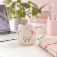 Tasse à café en céramique créative 3D avec nœud papillon, poignée torsadée colorée, bord ondulé, tasse à thé esthétique mignonne, cadeau pour femmes