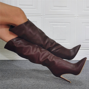 2021 New Trendy High Quality Leather <b>Boots</b> Women Stiletto Shoes <b>Slip</b>-<b>on</b> Big Size Knee High <b>Boots</b> for Ladies High Heel - Product Image 6