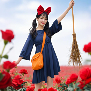Kiki Costume Dress Broom <b>Backpack</b> Set For Girls Halloween Cosplay Anime Role Play <b>Children's</b> Day Outfit - Product Image 1