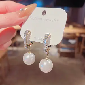 2023 Sommer Trend S925 Silber Nadel eingelegt Zirkon geometrische Perle Anhänger Ohrringe Schmuck für Frauen