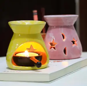 Quemador de aceite con aroma de luna y estrella de cerámica, cera para velas, de colores, barato