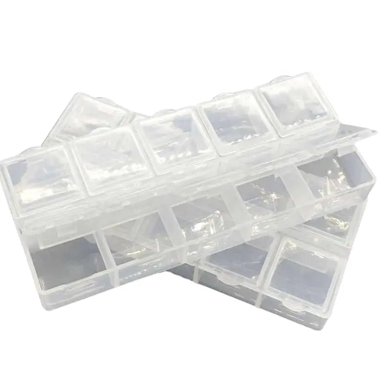 Caja de almacenamiento de joyas de plástico, compartimiento de 10 ranuras de doble cara, caja de herramientas transparente, contenedor de plástico para pastillas y drogas