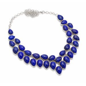 สร้อยคอลาพิส ลาซูลีทรงลูกแพร์ธรรมชาติ เงินแท้ ทำมือ ประดับอัญมณี ดีไซน์โดดเด่น สง่างาม ทันสมัย สำหรับผู้หญิง - Product Image 4