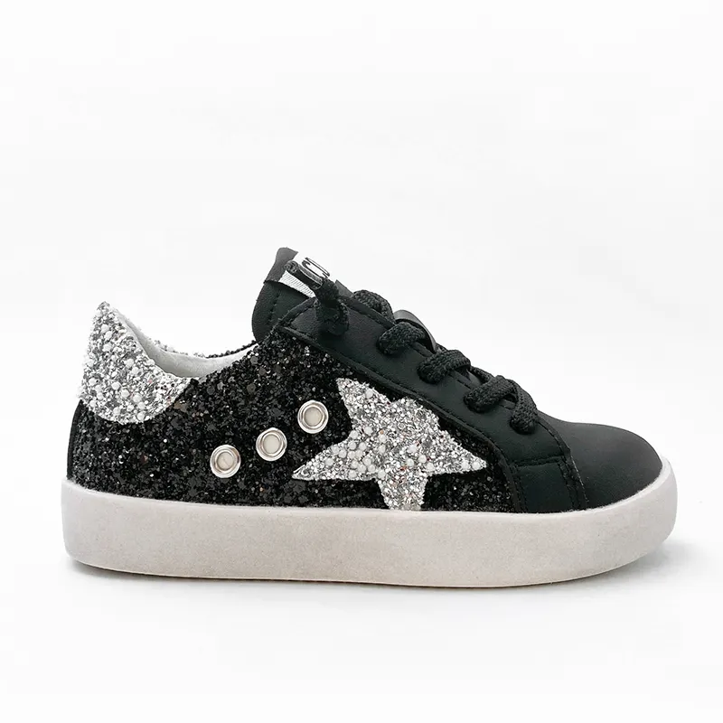 Wholesale New Design Black Shoes For Kids 2022 Fashion GG Girls Casual Shoes Kids Custom Star Glitter Children Leather Sneakers