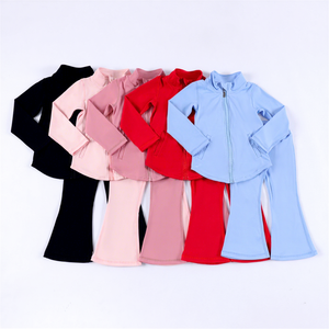 Kızlar İçin Ev Giysisi Yoga Seti Uzun Kollu Dar Üst Geniş Paçalı Pantolon Yumuşak Marka İlhamı Özel Logo - Product Image 1